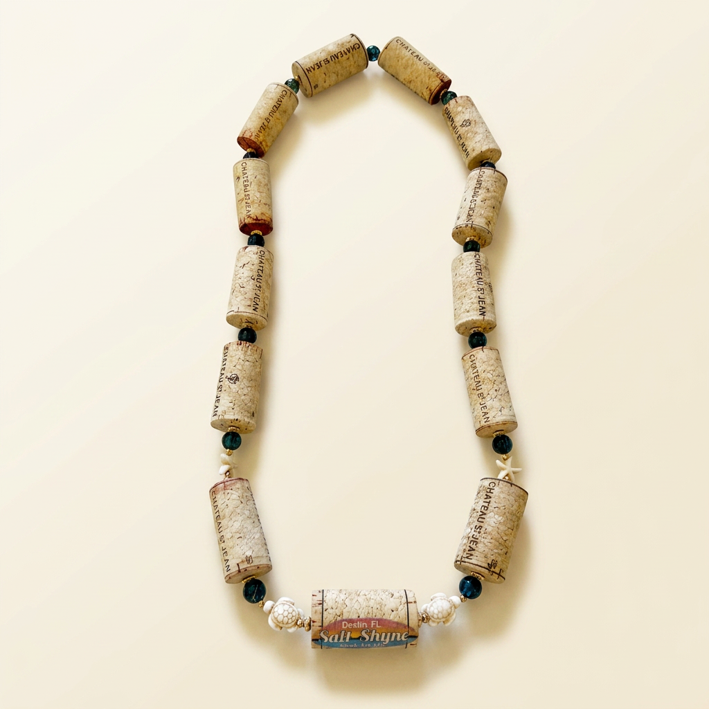 Teal Sea Turtle Cork Necklace