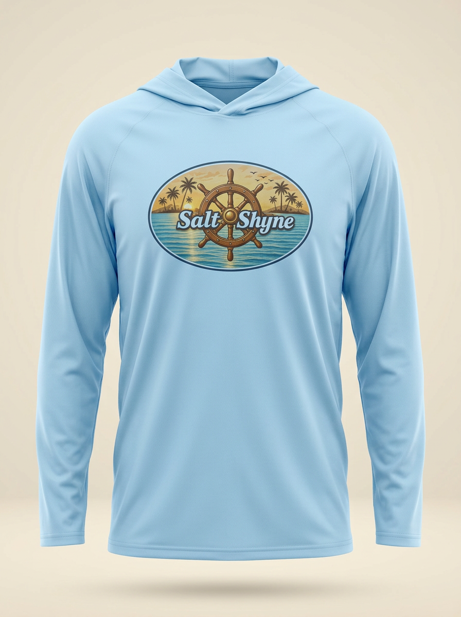 Salt Shyne Ship Wheel Hooded Sunshirt — Light Blue
