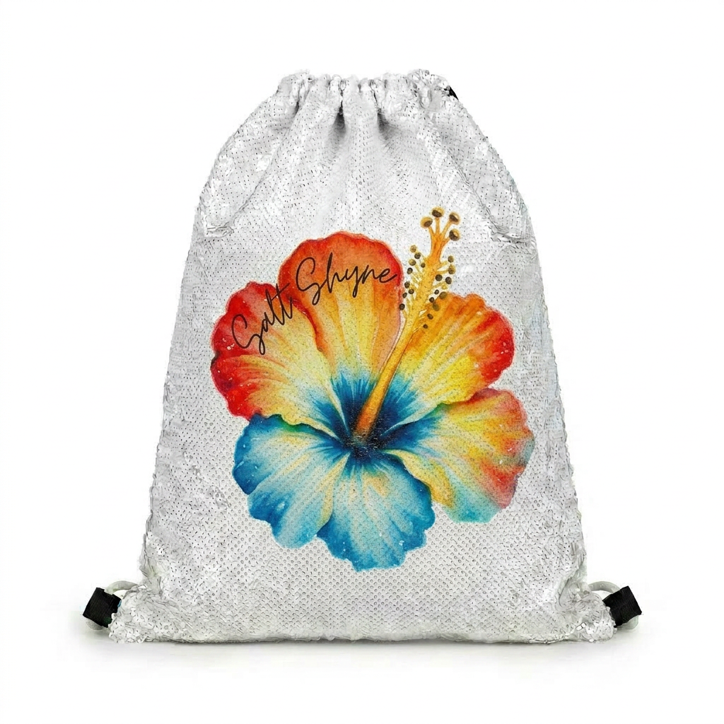 Shimmer Hibiscus Sequin Drawstring Backpack