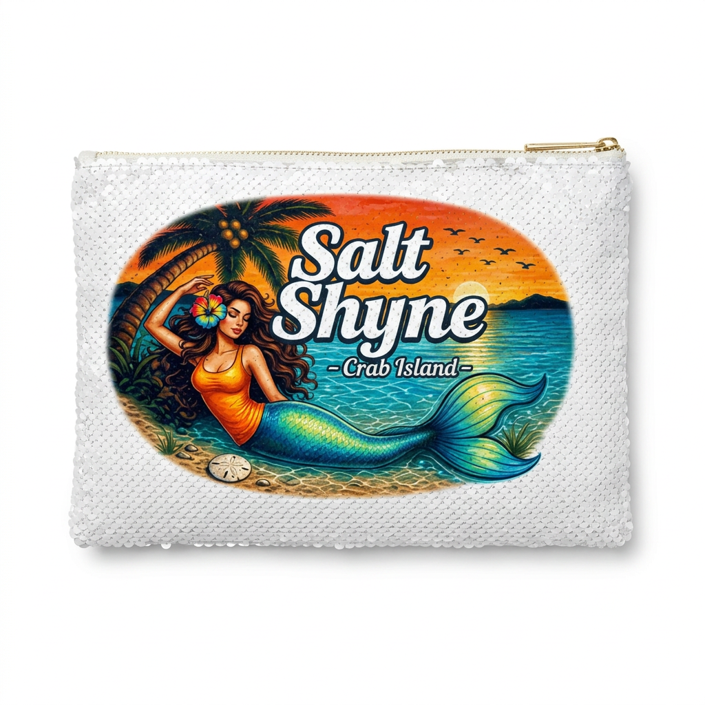 Crab Island Mermaid Sequin Makeup & Phone Clutch