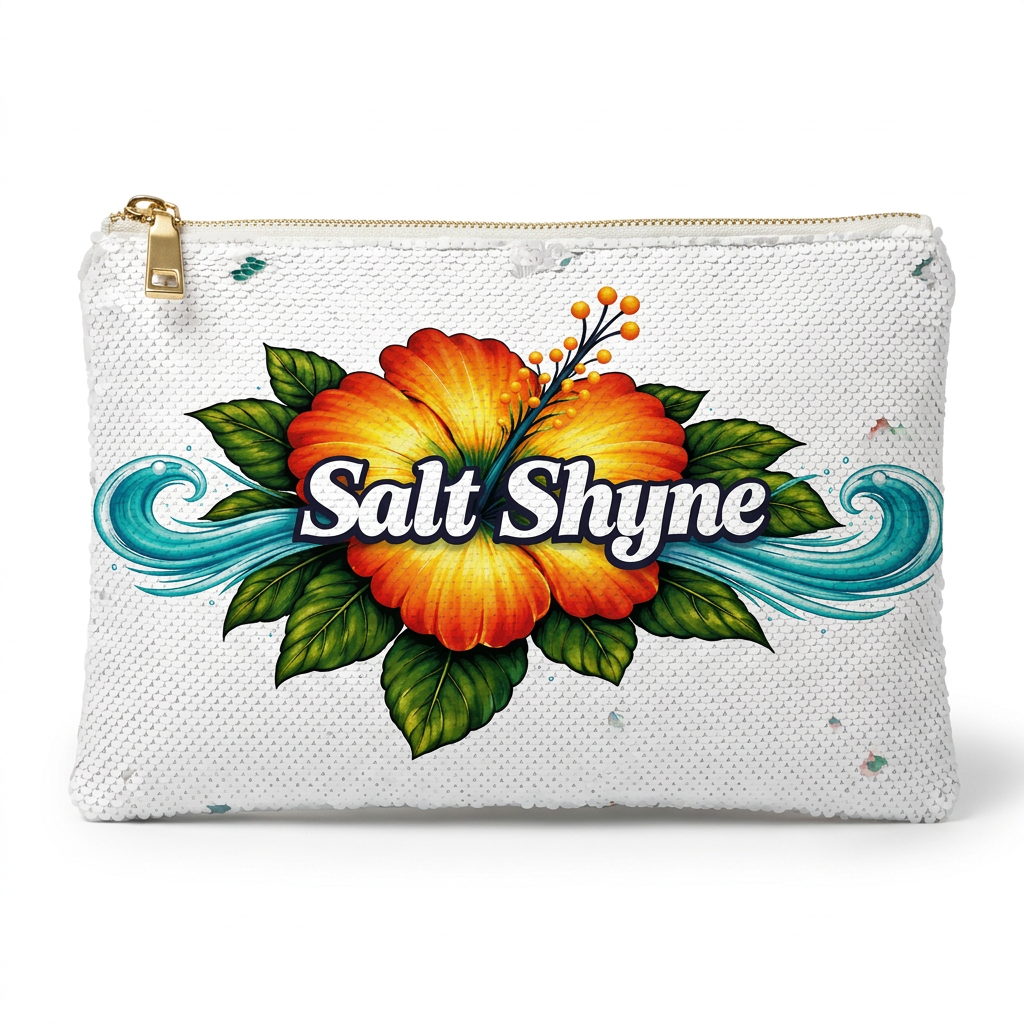 Hibiscus Wave Sequin Makeup & Phone Clutch