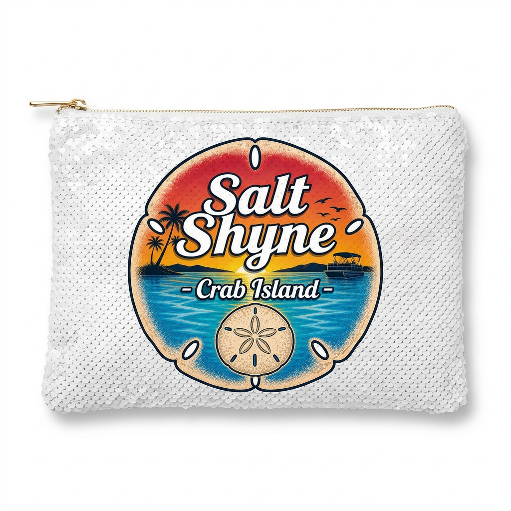 Crab Island Sand Dollar Sequin Makeup & Phone Clutch