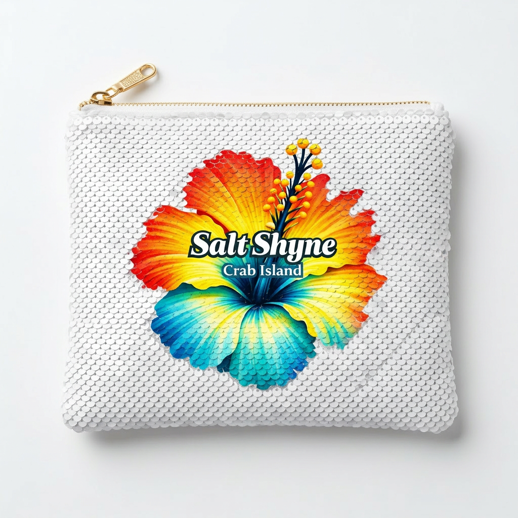 Rainbow Hibiscus Sequin Makeup & Phone Clutch
