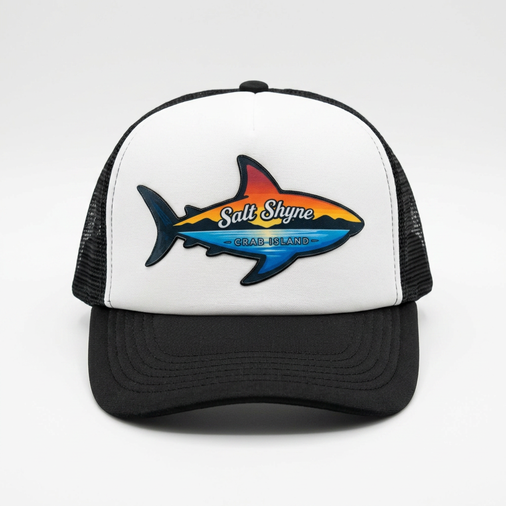 Salt Shyne Crab Island Shark Black Trucker Hat