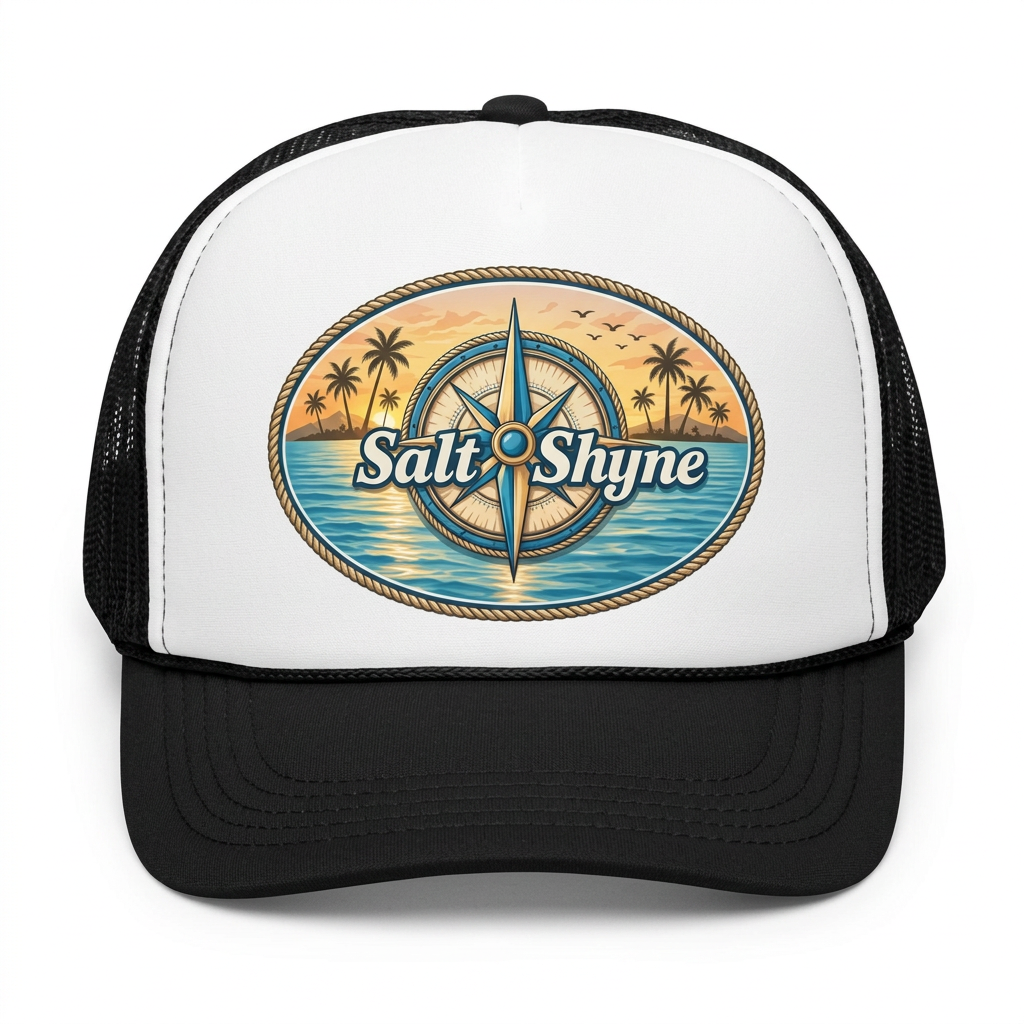 Salt Shyne Compass Black Trucker Hat